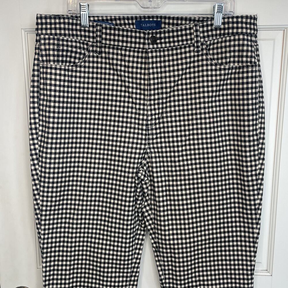 Talbots Women's High-Waist Straight-Leg Corduroy Pants Sz 16P Blk & Cream Plaid - Picture 2 of 12